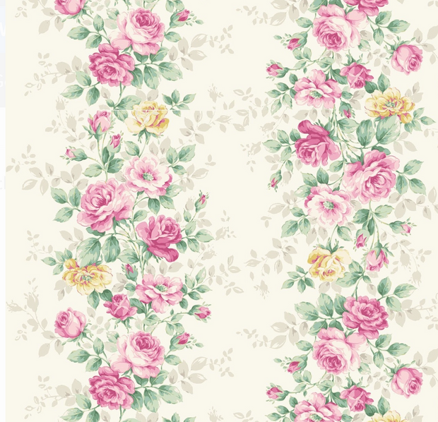 quilt-gate-Ruru-sweet-rose-bouquets-border-white-2330-12a-qugru2330-12a