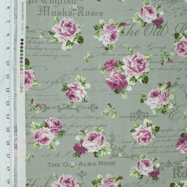 quilt-gate-sweet-rose-ruru-bouquet-pink-roses-background-text-sage-green-2330-13e-qugru2330-13e