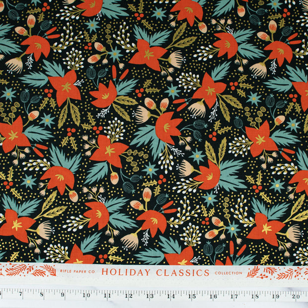 cotton-and-steel-holiday-classics-by-rifle-paper-co-poinsettia-evergreen-metallic-rp602-ev1m