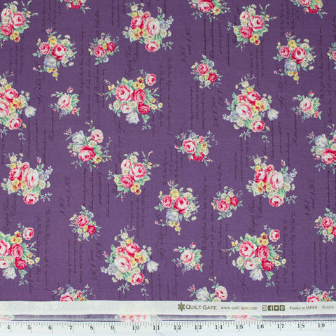 quilt-gate-english-rose-garden-bouquets-on-background-text-purple-2310-13E