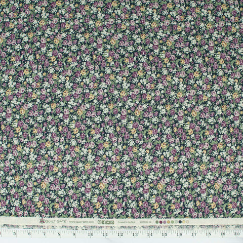 quilt-gate-ruru-bouquet-victorian-rose-collection-purple-yellow-roses-on-dark-green-2320-14C