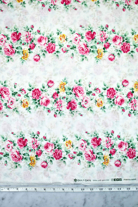 quilt-gate-ruru-sweet-rose-bouquets-border-white-2330-12a-qugru2330-12a