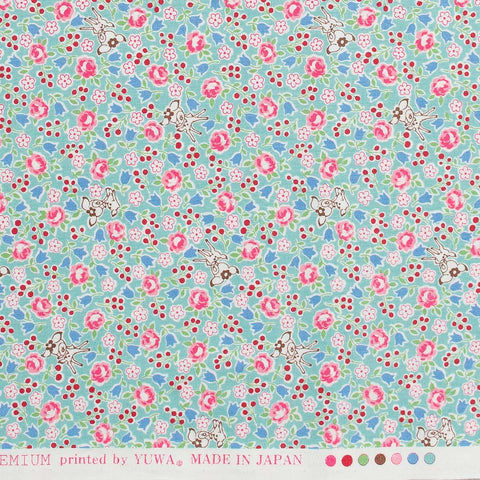 Yuwa: Deer and Tiny Florals on Aqua